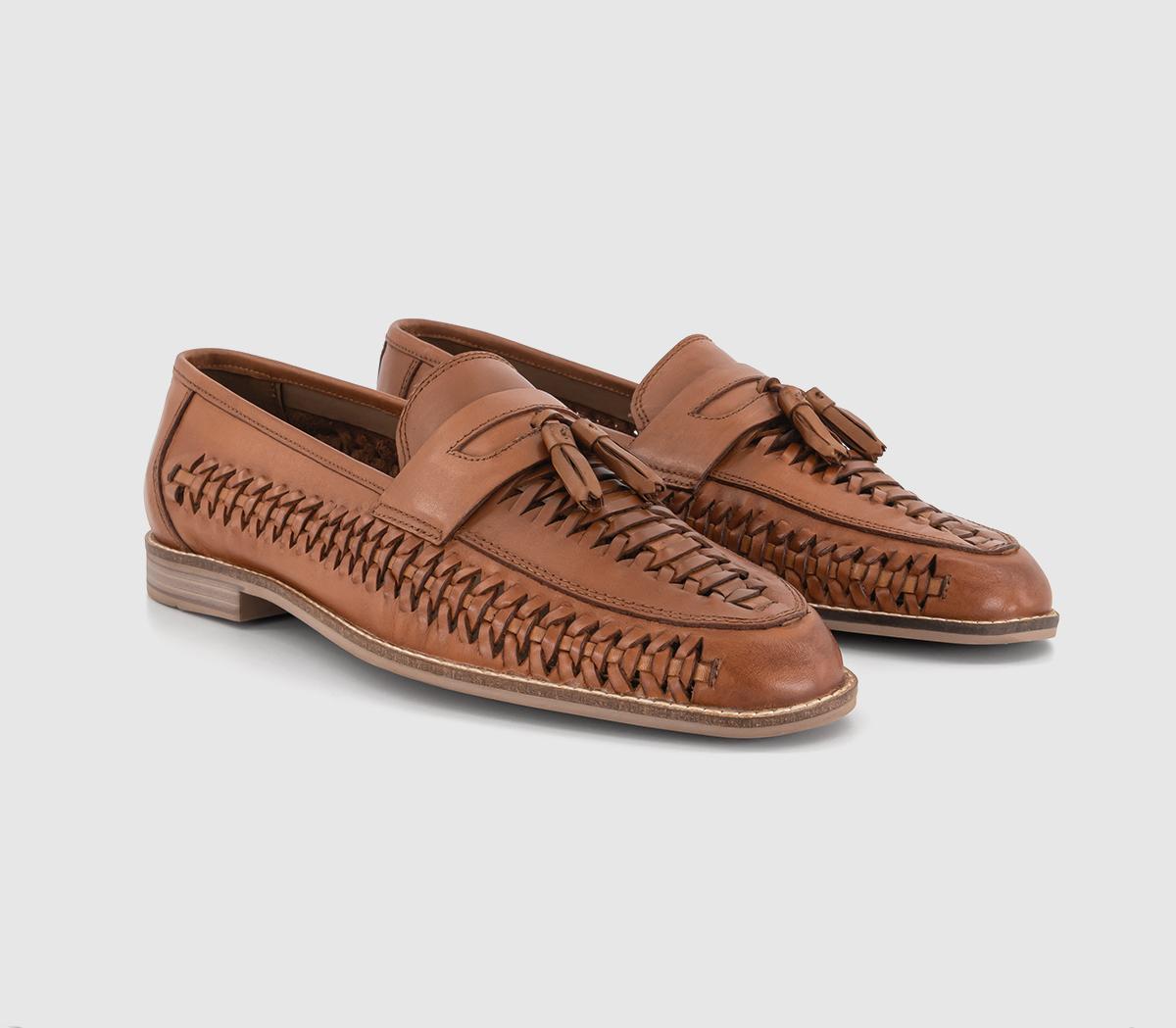 OFFICE Mens Clapham Tassel Woven Loafers Tan Leather, 9