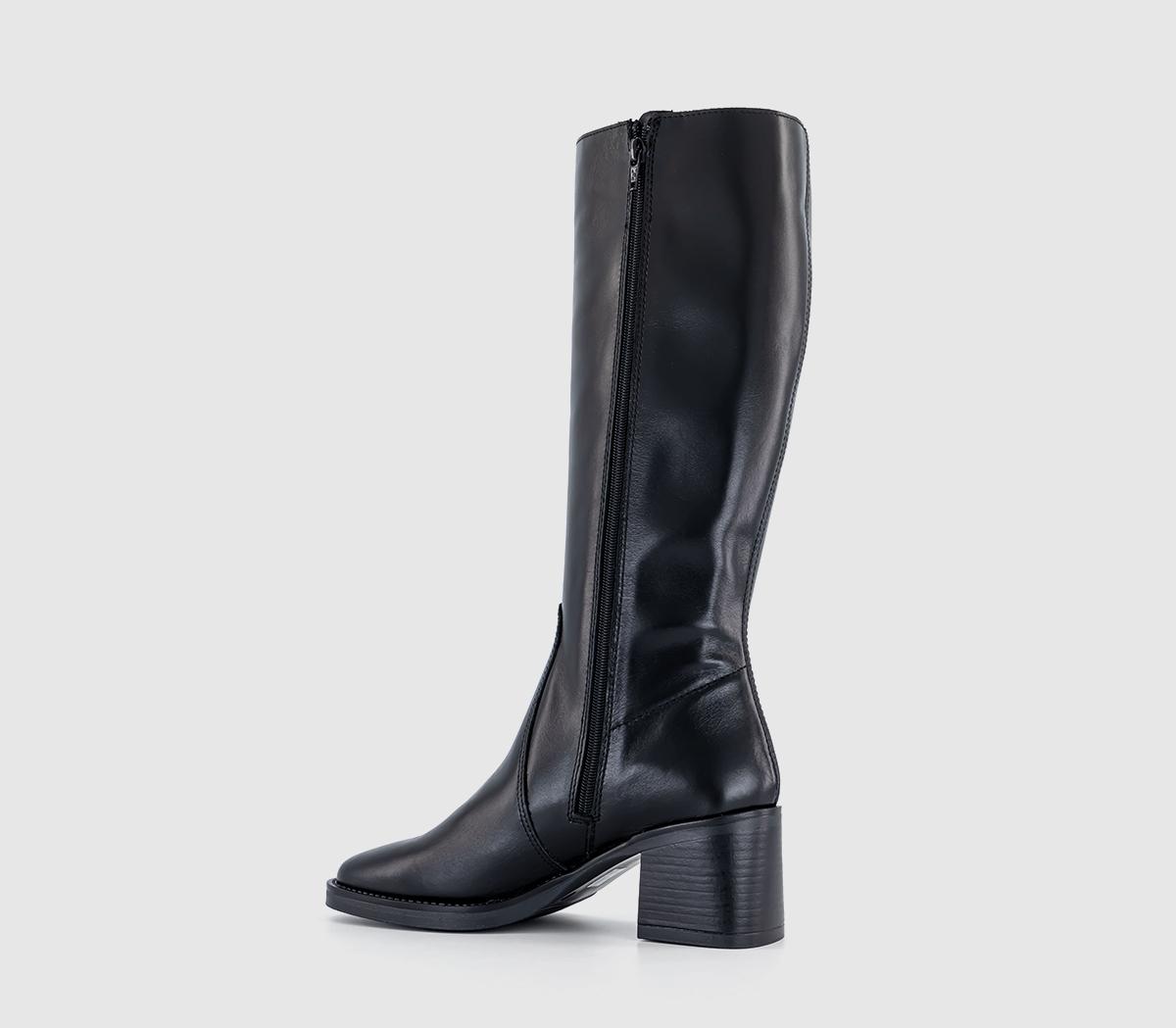 OFFICEKaramel Knee High Block Heel Boots OFFICEKaramel Knee High Block Heel BootsBlack Leather