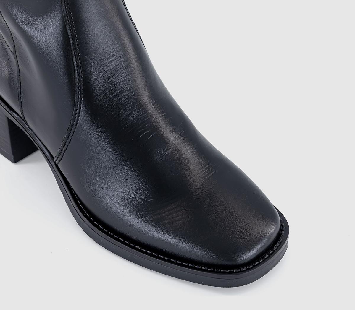 OFFICEKaramel Knee High Block Heel Boots OFFICEKaramel Knee High Block Heel BootsBlack Leather