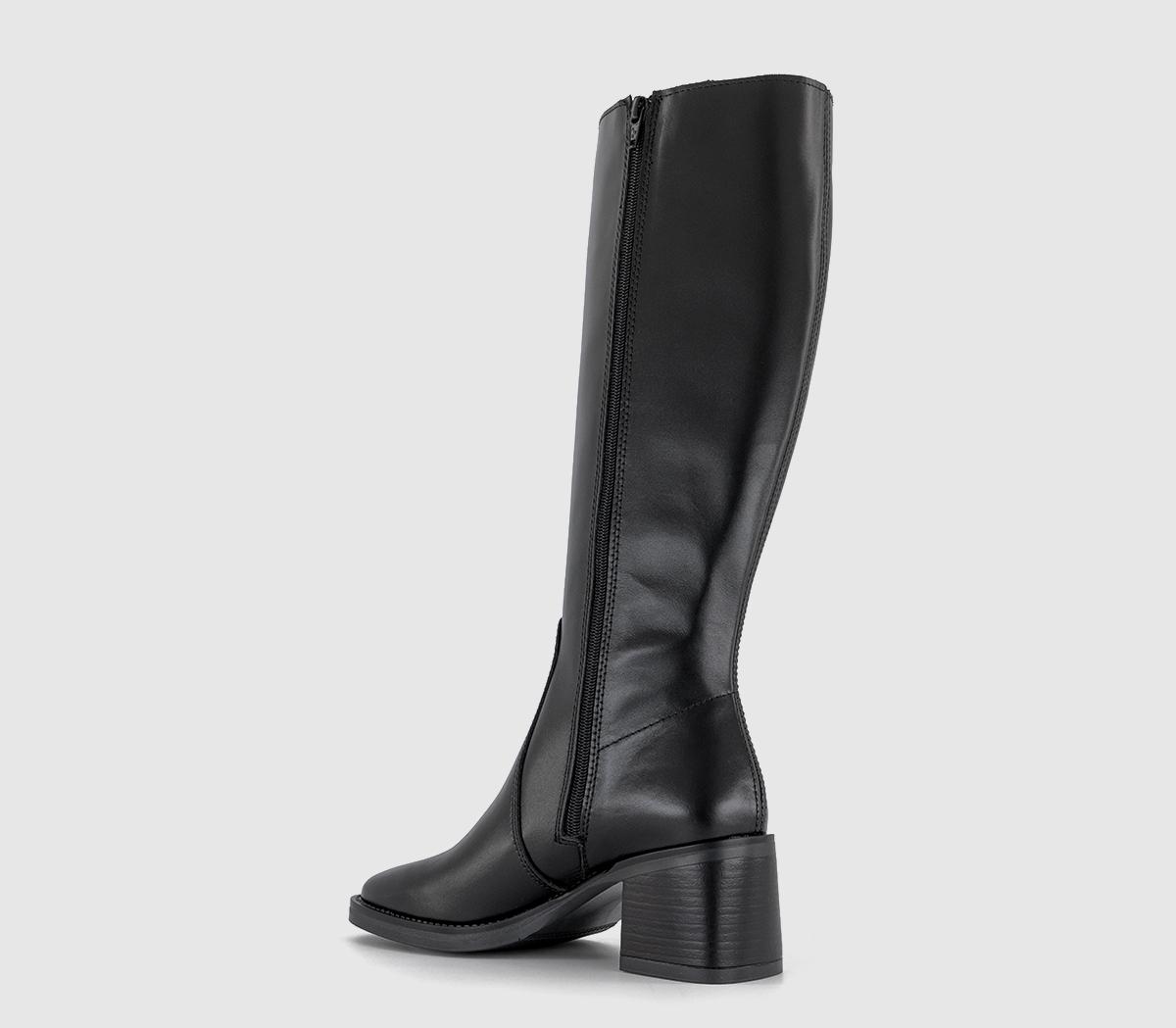 OFFICE Karamel Knee High Block Heel Boots Shiny Black Leather - Women's ...