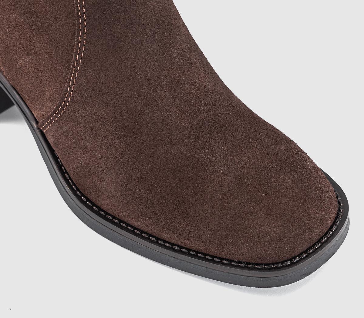 OFFICEKaramel Knee High Block Heel BootsBrown Suede