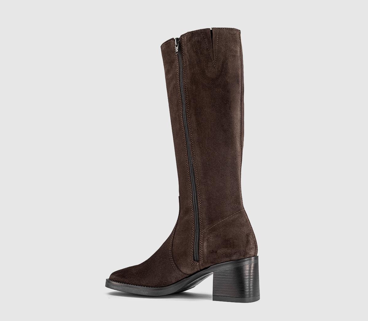 OFFICEKaramel Knee High Block Heel BootsBrown Suede