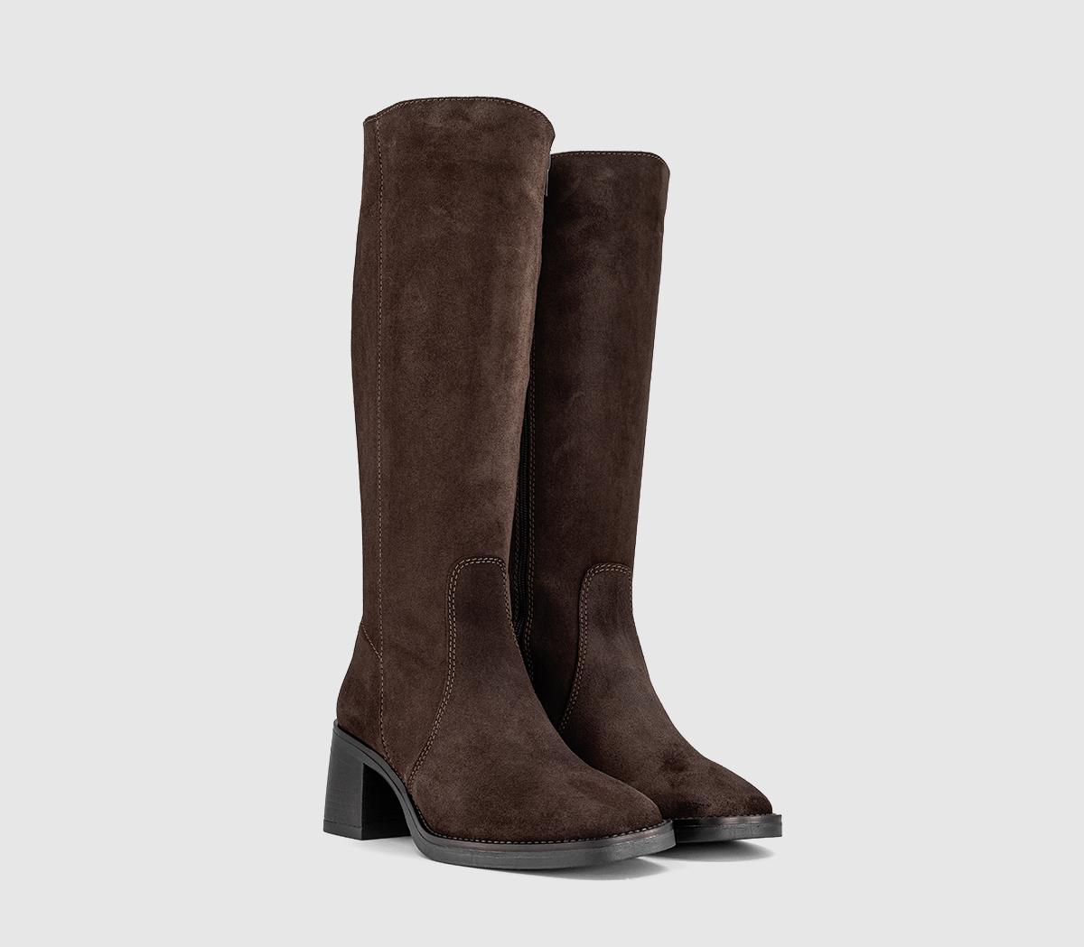 OFFICEKaramel Knee High Block Heel BootsBrown Suede