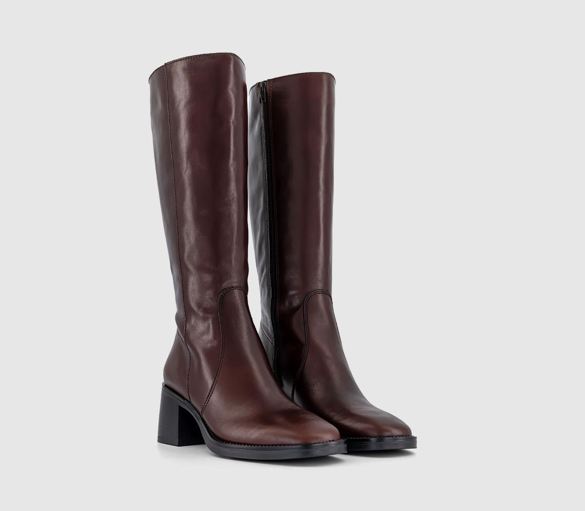 OFFICE Karamel Knee High Block Heel Boots Brown Leather - Knee High Boots