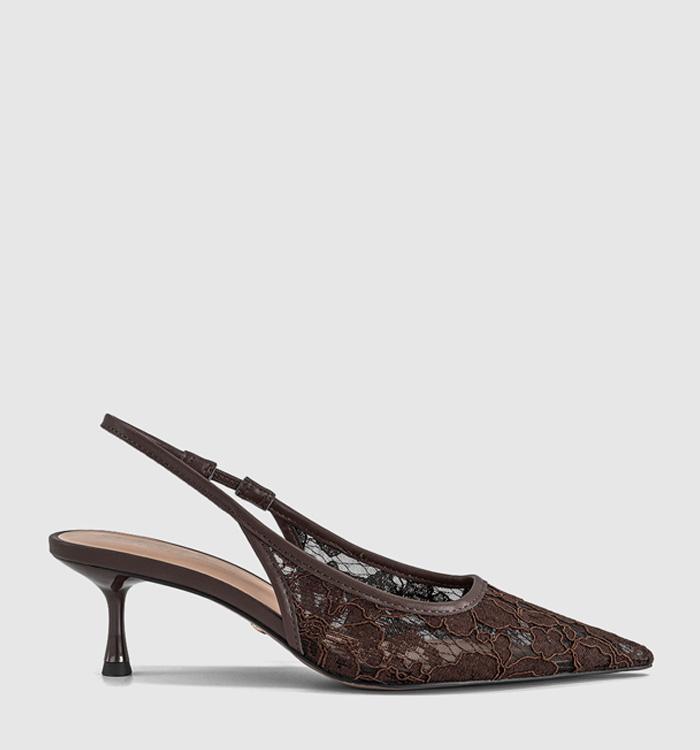 OFFICE Madison Point Court Kitten Heels Brown Lace