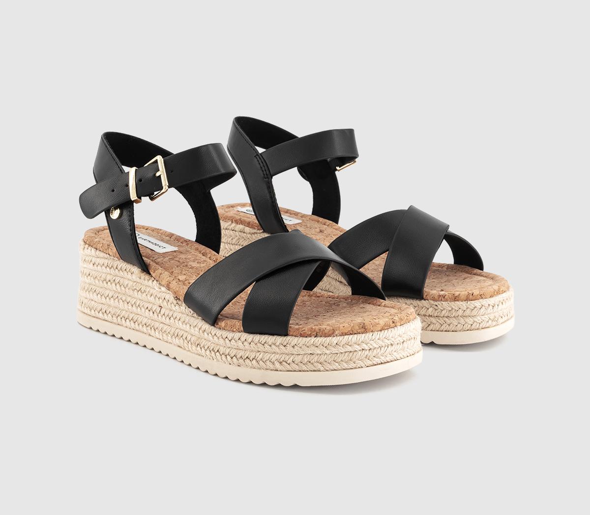 EARTHADDICT Mallow Espadrille Wedge Sandals Black - Mid Heels