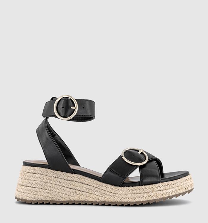 OFFICE Marcella Double Buckle Espadrille Wedges Black