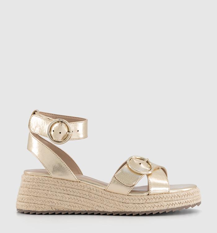 OFFICE Marcella Double Buckle Espadrille Wedges Gold