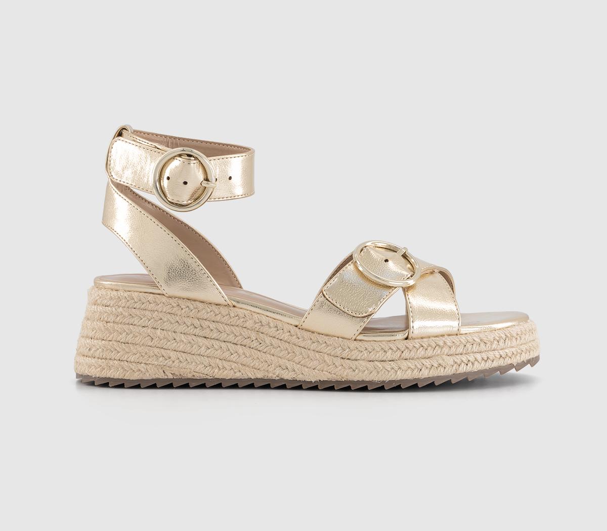 Marcella Double Buckle Espadrille Wedges Gold