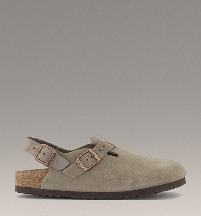 BIRKENSTOCK Tokio EXQUISITE Clogs Taupe Suede