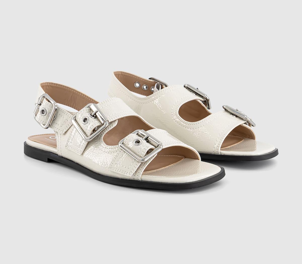OFFICE Womens Stealth Double Buckle Contrast Stitch Sandals Off White, 3