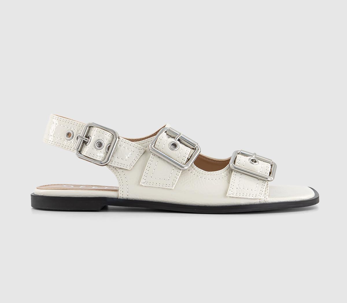 Stealth Double Buckle Contrast Stitch Sandals Off White