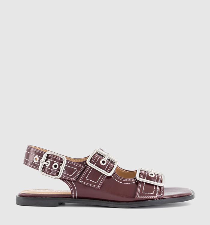 OFFICE Stealth Double Buckle Contrast Stitch Sandals Berry