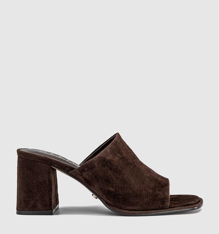 OFFICE Monroe Block Heel Mules Brown Suede
