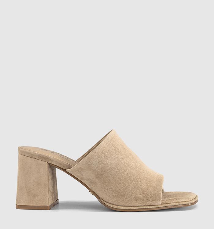 OFFICE Monroe Block Heel Mules Taupe Suede