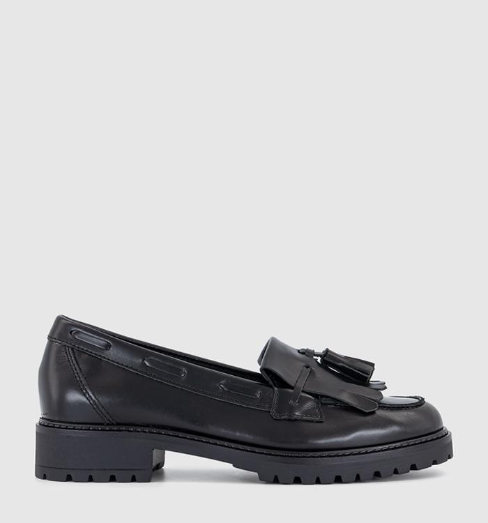 OFFICE Frey Fringe Tassel Cleated Loafers Black Leather