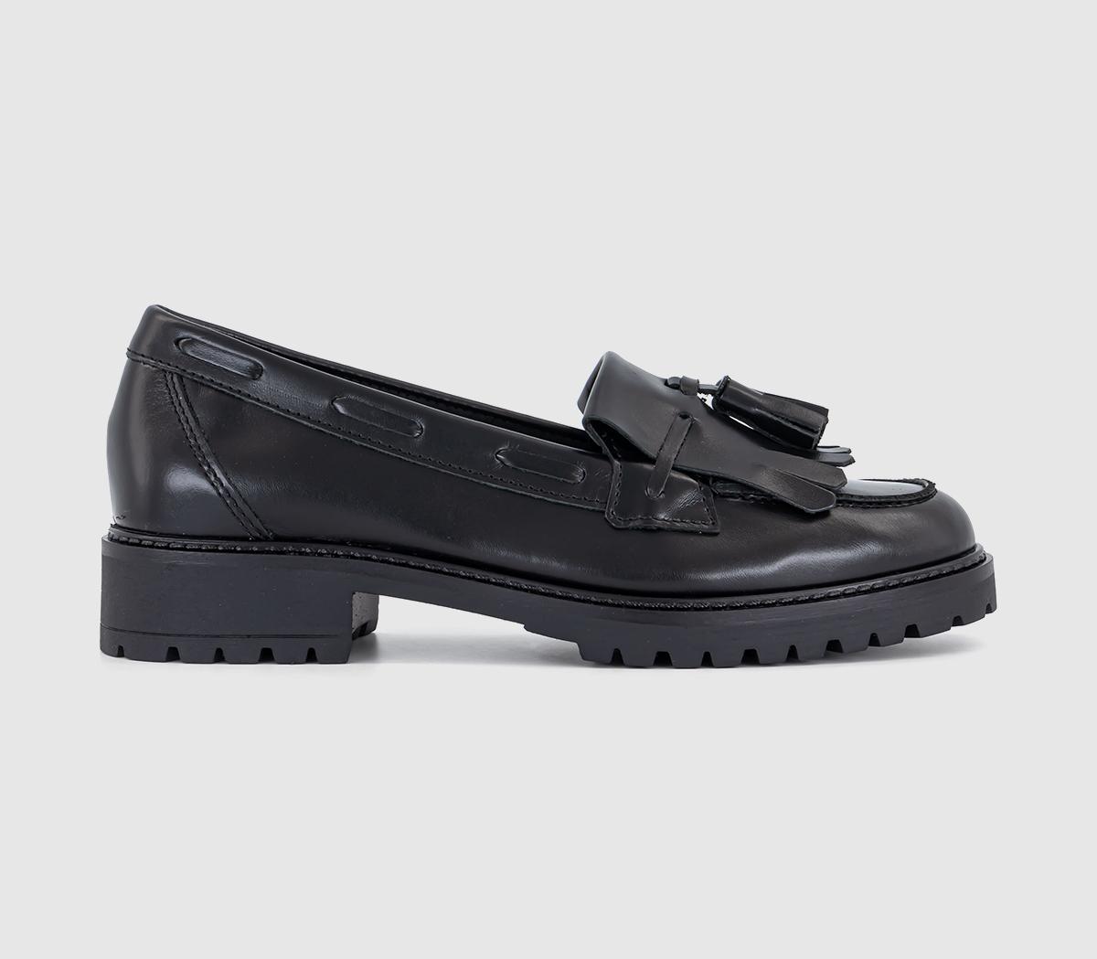 Frey Fringe Tassel Cleated Loafers Black Leather