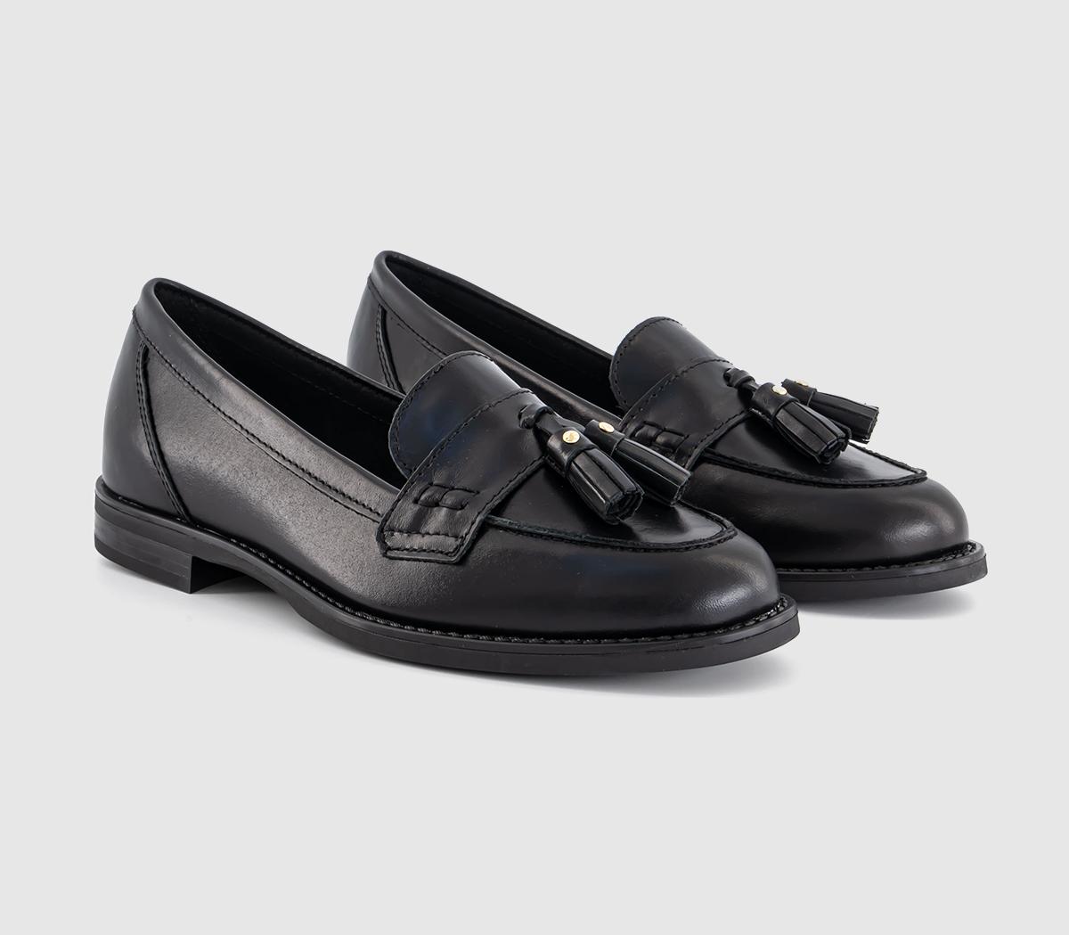 OFFICE Womens Friend Stud Detail Tassel Loafers Black Leather, 9