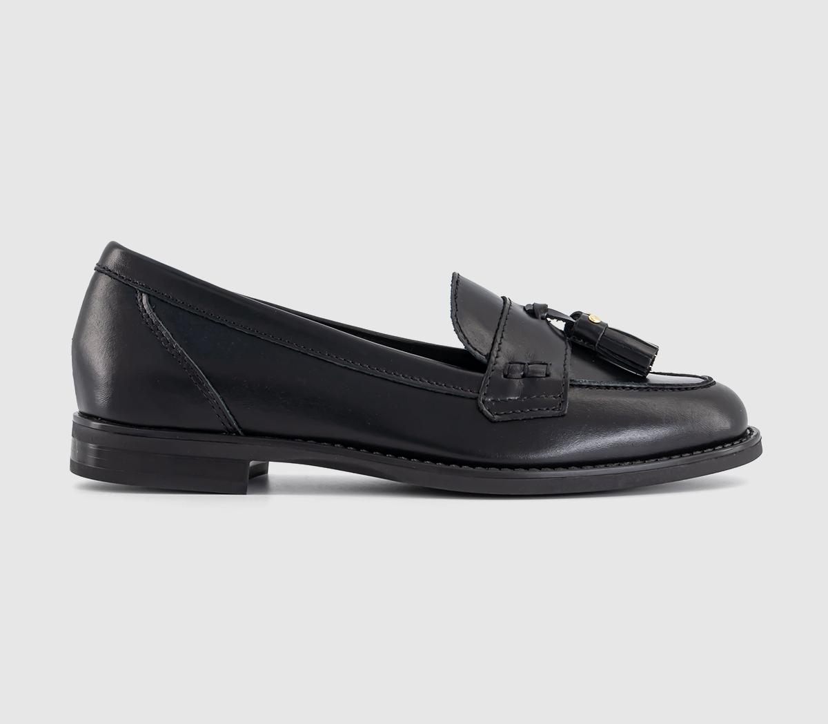 OFFICE Womens Friend Stud Detail Tassel Loafers Black Leather, 7