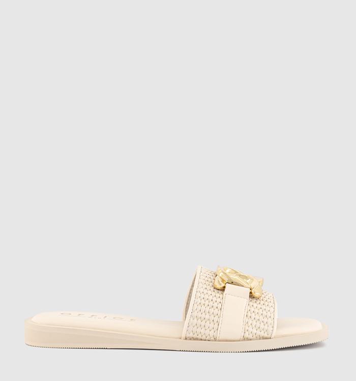 OFFICE Society Raffia Chain Detail Slides Cream Raffia