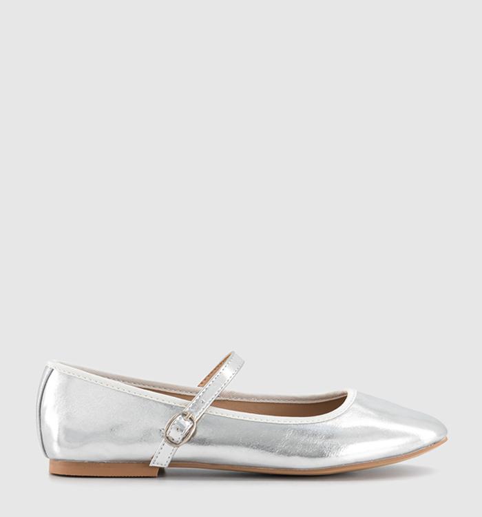 OFFICE Flower Mary Jane Ballerina Shoes Silver