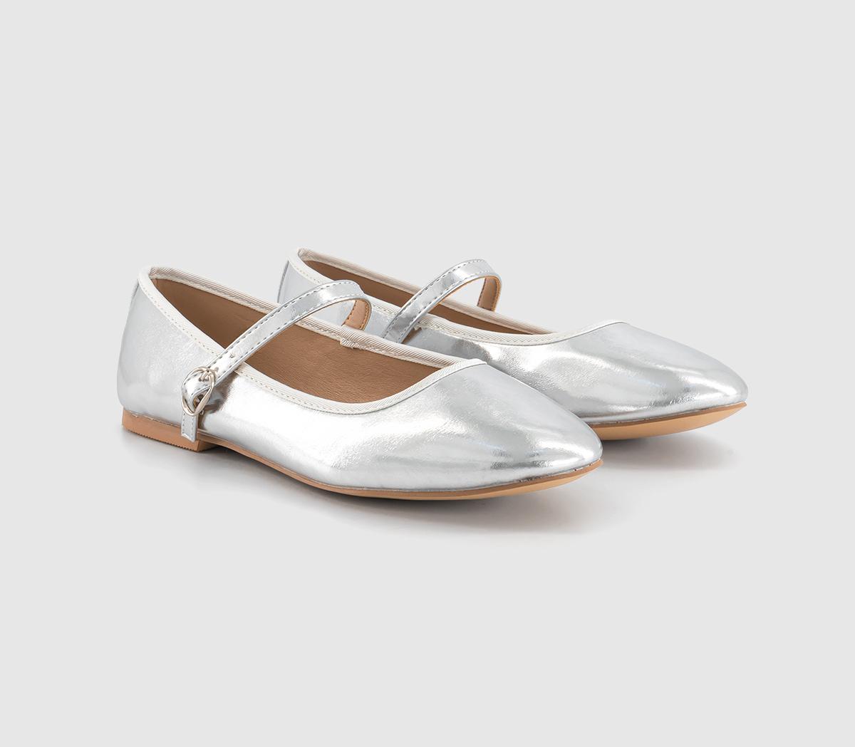 OFFICE Womens Flower Mary Jane Ballerina Shoes Silver, 3