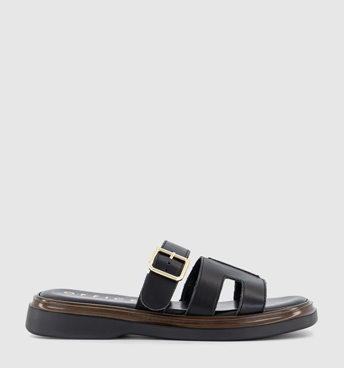 OFFICE Stevie Cut Out Buckle Sandals Black Leather