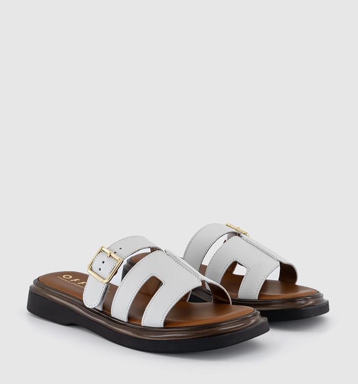 OFFICE Stevie Cut Out Buckle Sandals Off White Leather