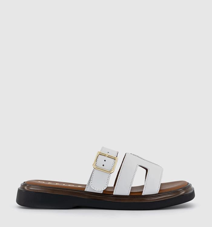OFFICE Stevie Cut Out Buckle Sandals Off White Leather