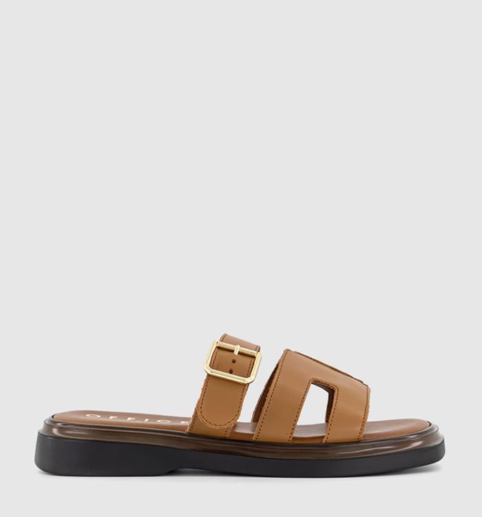 OFFICE Stevie Cut Out Buckle Sandals Tan Leather