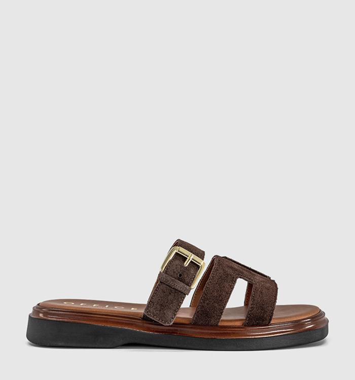 OFFICE Stevie Cut Out Buckle Sandals Brown Suede