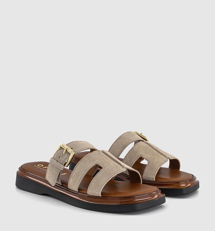 OFFICE Stevie Cut Out Buckle Sandals Beige Suede