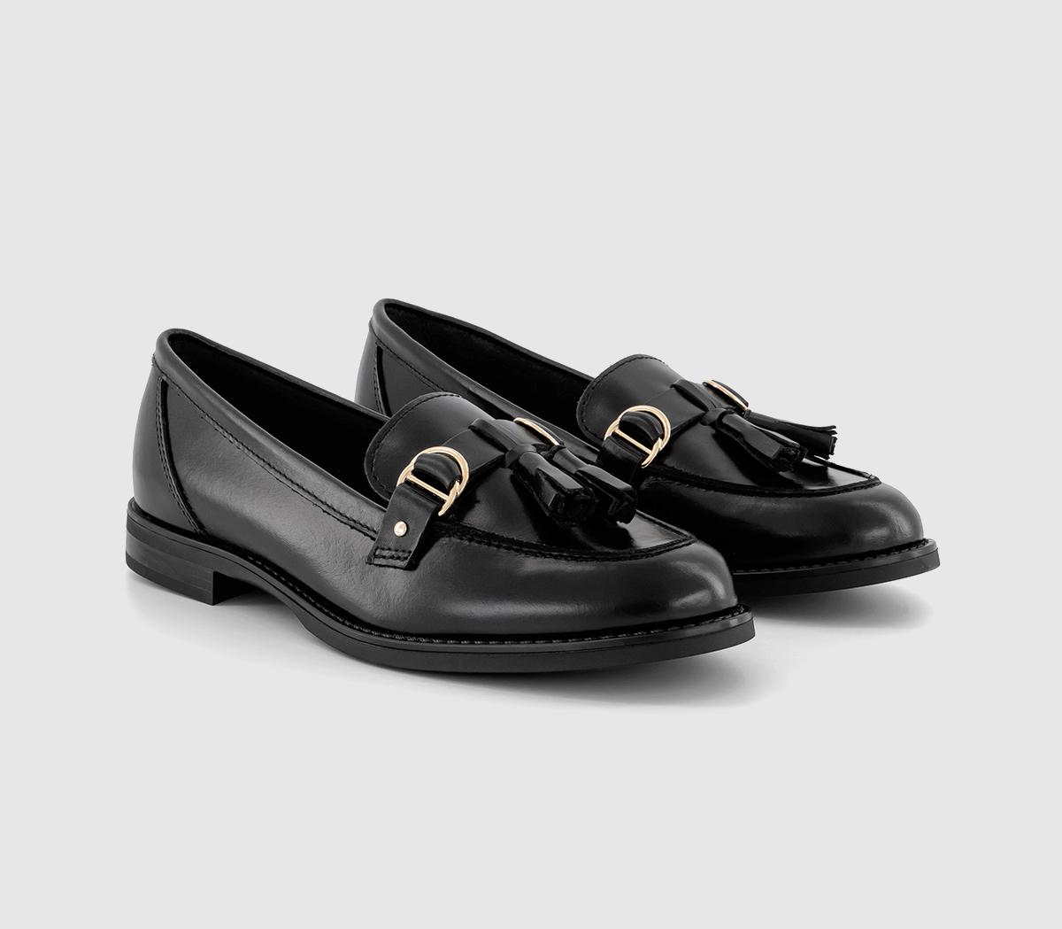 OFFICE Womens Feels Leather Trim Tassel Loafer Black, 3
