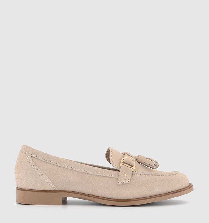 OFFICE Feels Leather Trim Tassel Loafers Blush Suede
