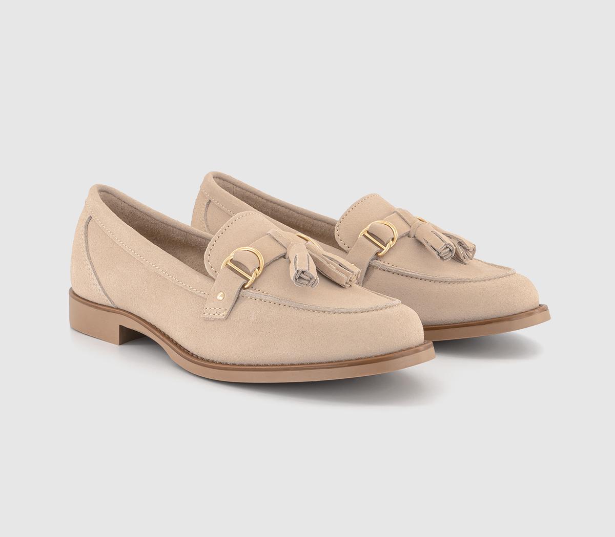 OFFICE Womens Feels Leather Trim Tassel Loafers Blush Suede Natural, 5