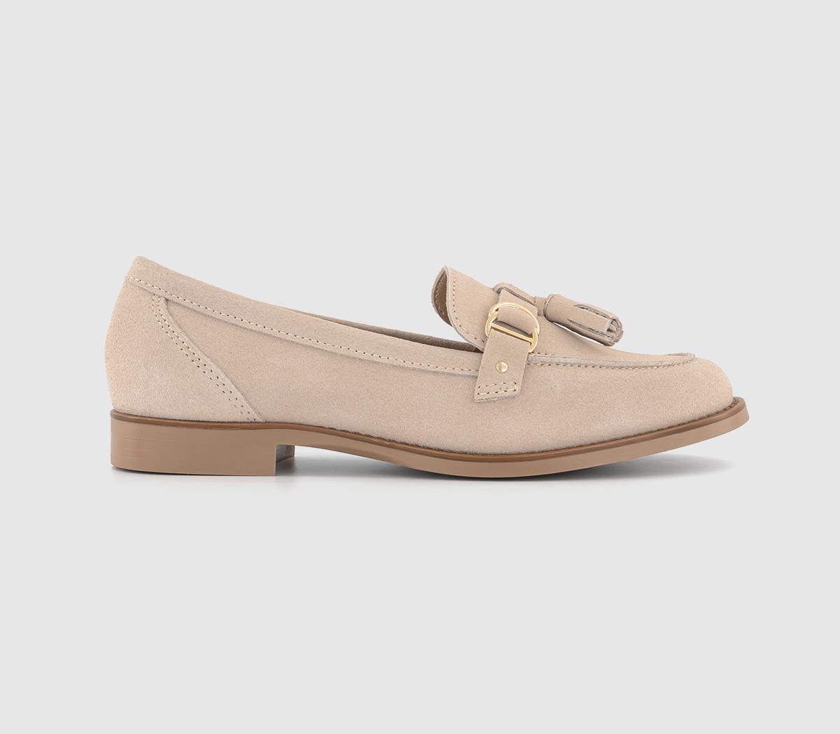 Feels Leather Trim Tassel Loafers Blush Suede Natural
