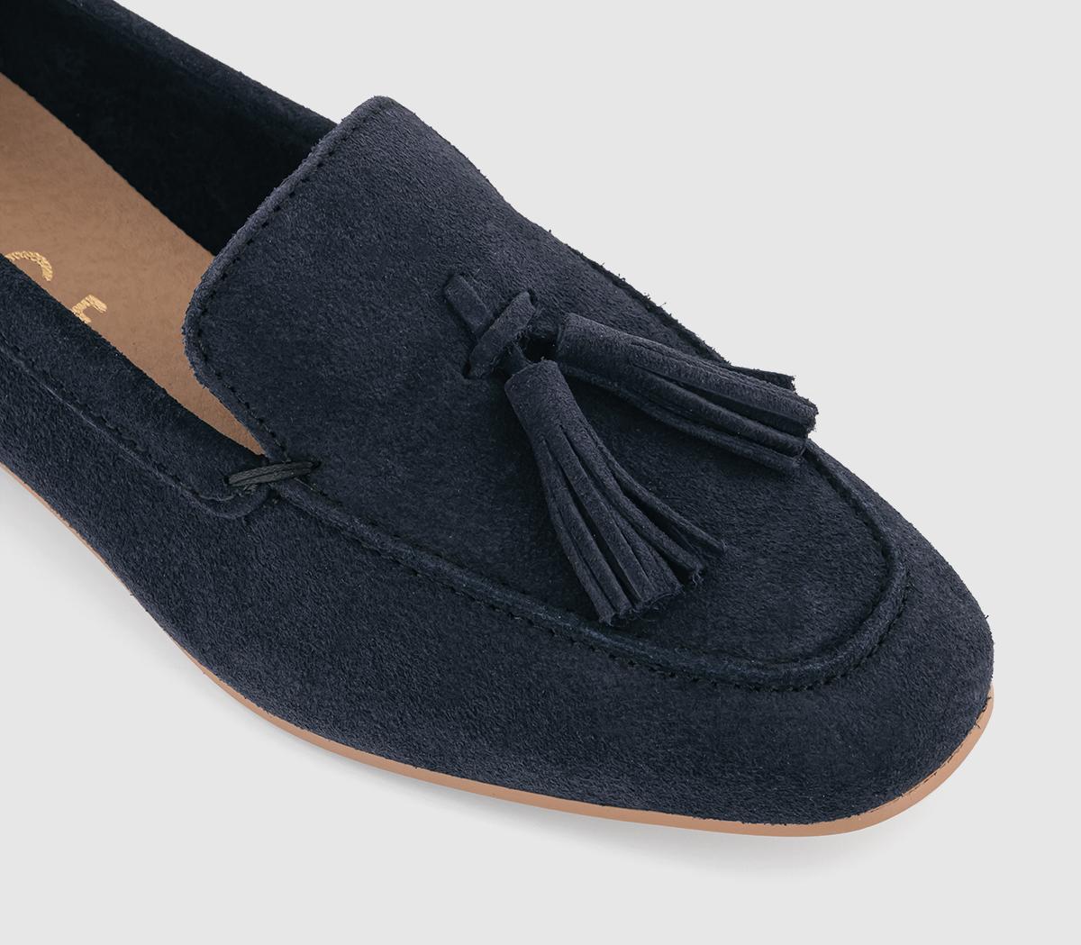 OFFICE Fond Tassel Loafers Navy Suede - Flat Shoes for Women
