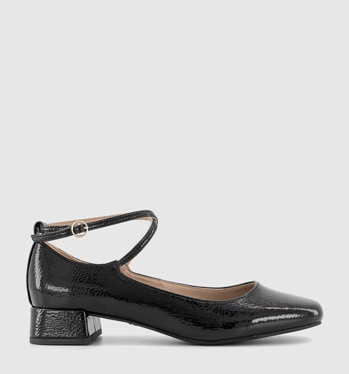 OFFICE Francesca Cross Over Ankle Strap Mary Jane Shoes Black Patent