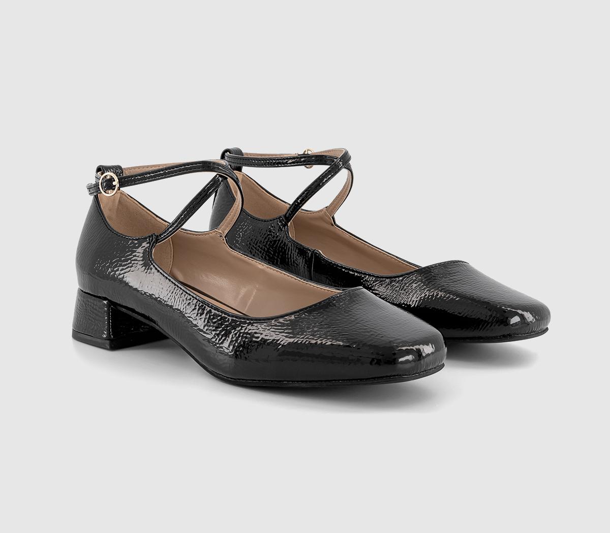 OFFICEFrancesca Cross Over Ankle Strap Mary Jane ShoesBlack Patent