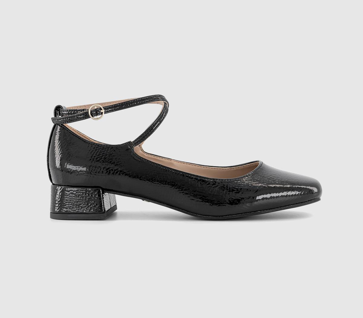 Francesca Cross Over Ankle Strap Mary Jane Shoes Black Patent