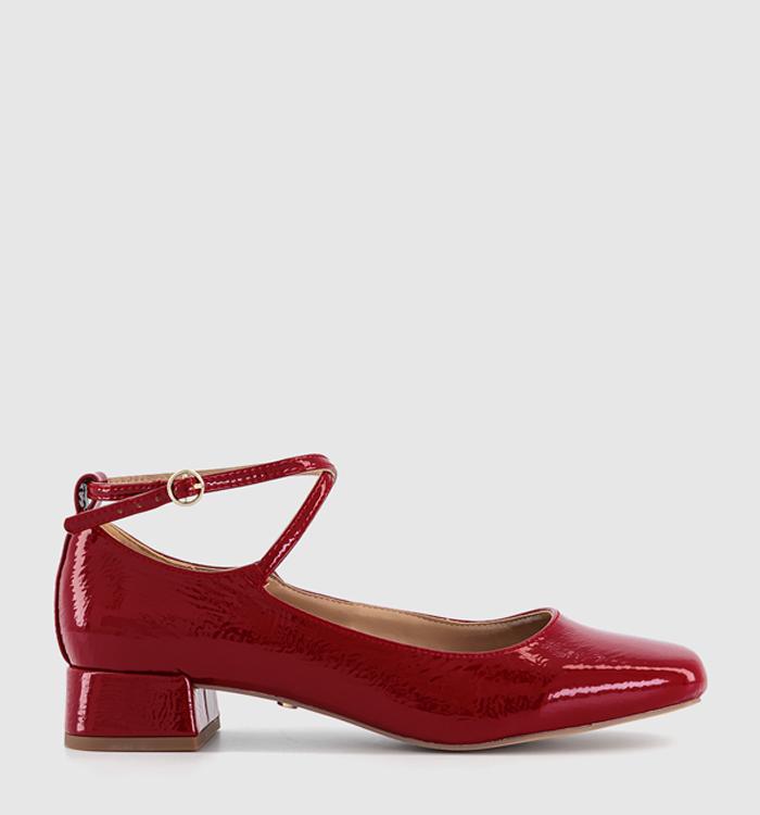OFFICE Francesca Cross Over Ankle Strap Mary Jane Shoes Red Patent