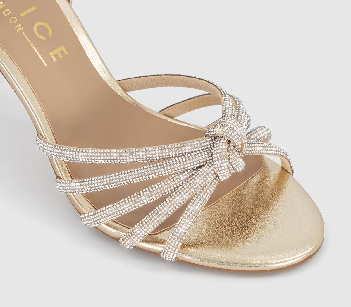 OFFICE Hazel Embellished Knot Detail Heeled Sandals Gold - High Heels