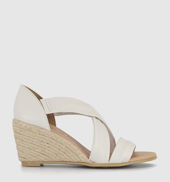 OFFICE Maiden Cross Strap Espadrille Wedges White Leather