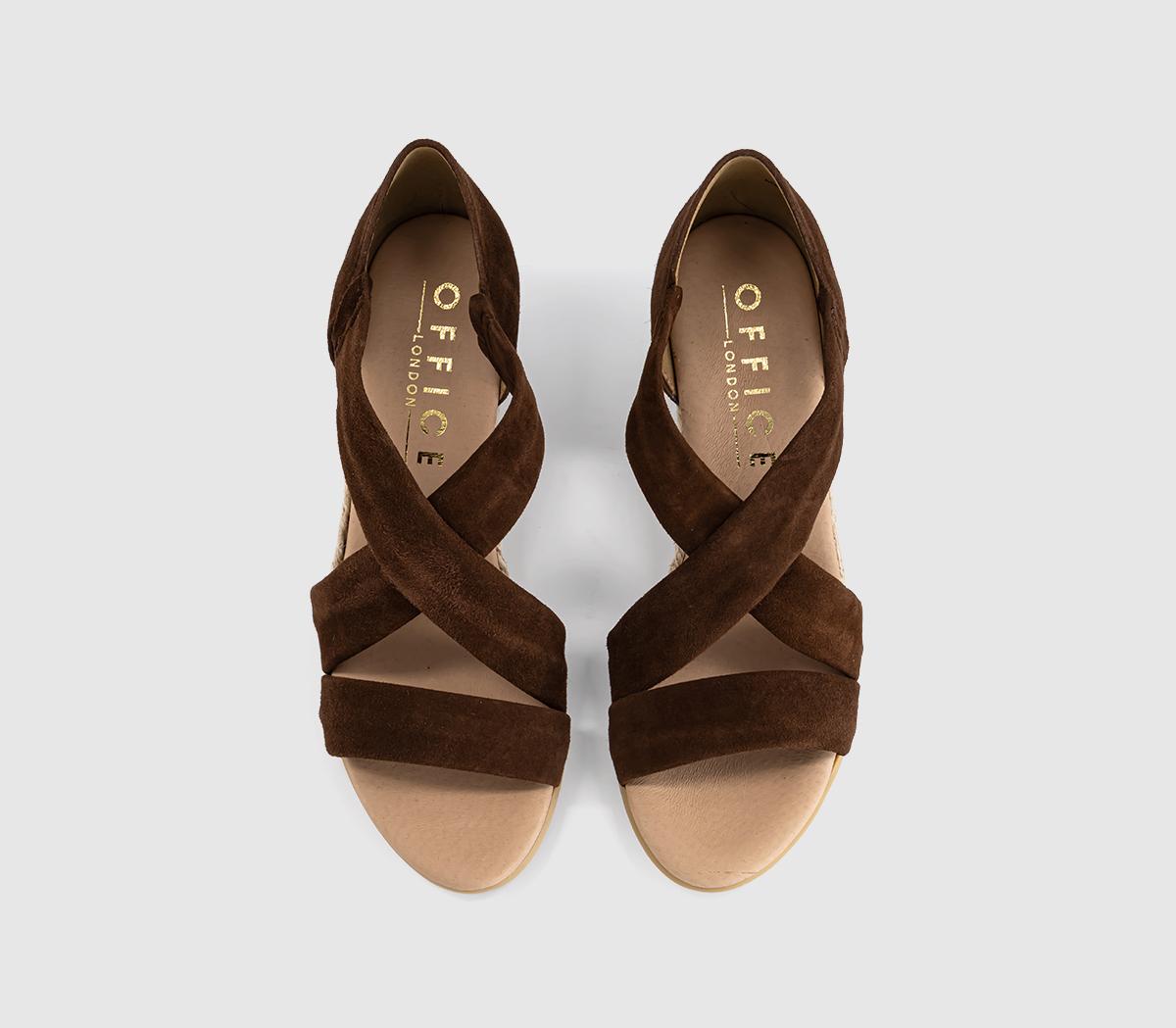 OFFICEMaiden Cross Strap Espadrille Wedge Heeled SandalsBrown Suede