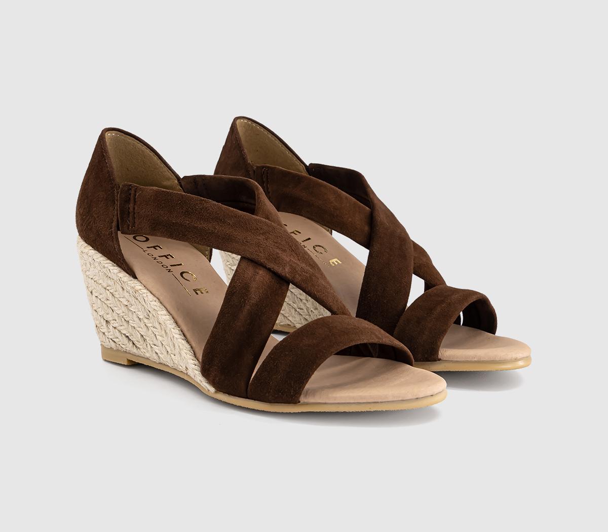OFFICEMaiden Cross Strap Espadrille Wedge Heeled SandalsBrown Suede