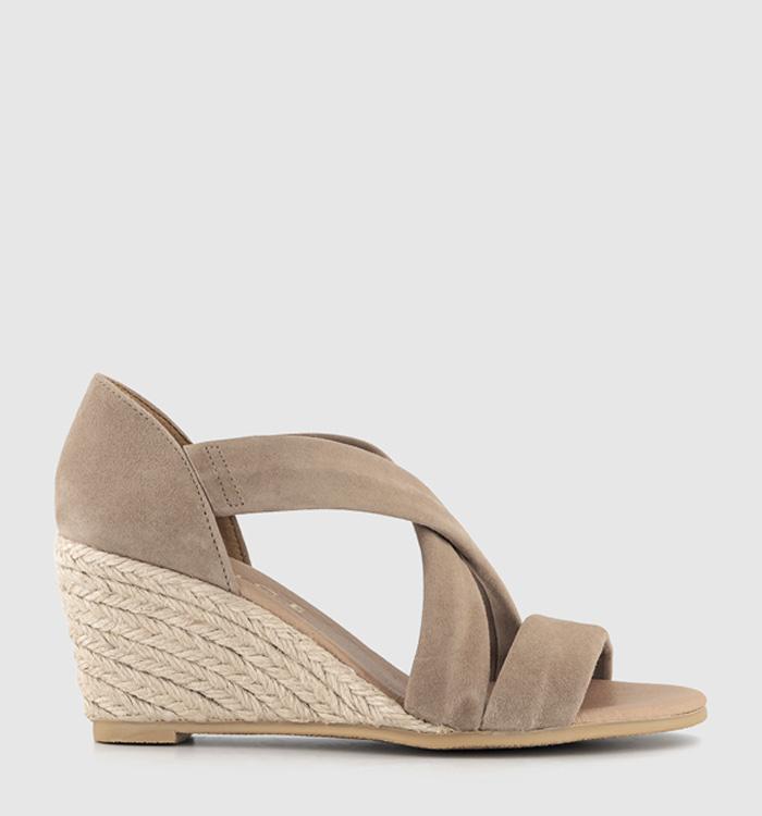 OFFICE Maiden Cross Strap Espadrille Wedge Taupe Suede