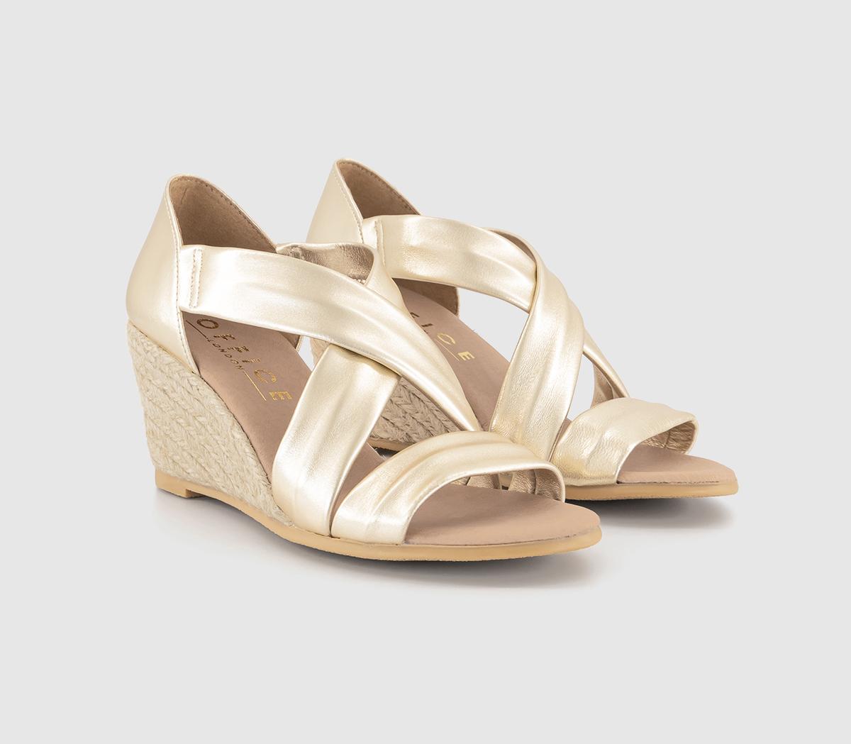 OFFICEMaiden Cross Strap Espadrille WedgesGold Leather