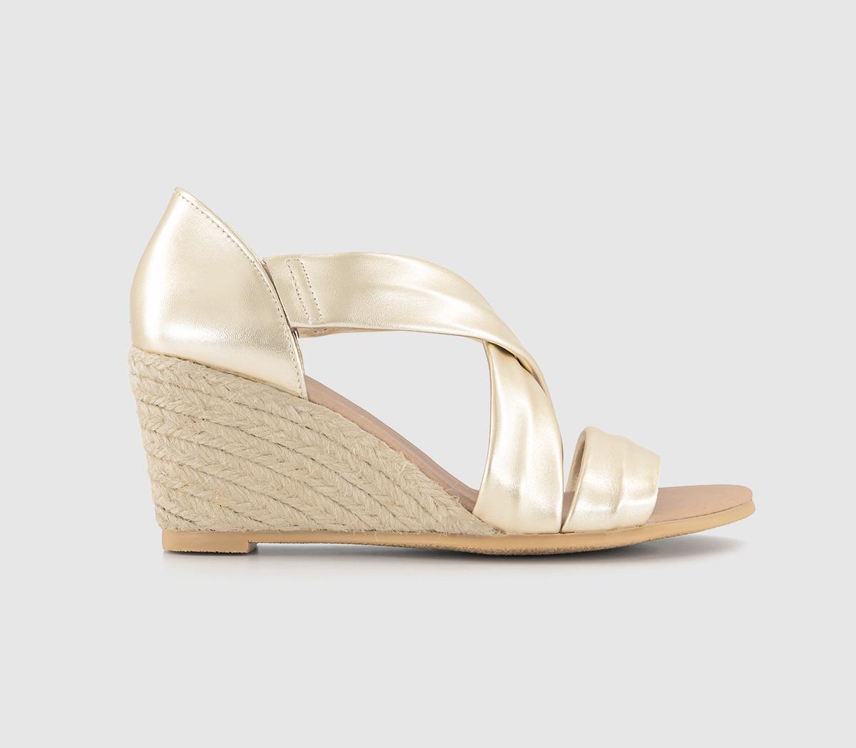 Maiden Cross Strap Espadrille Wedges Gold Leather