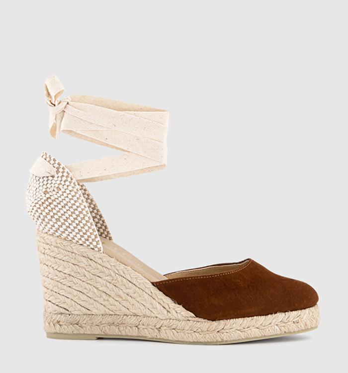 OFFICE Marmalade Ankle Tie Espadrille Wedge Heels Tan