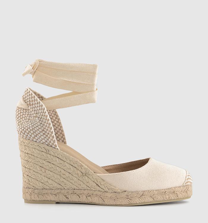 OFFICE Marmalade Ankle Tie Espadrille Wedges Cream Canvas